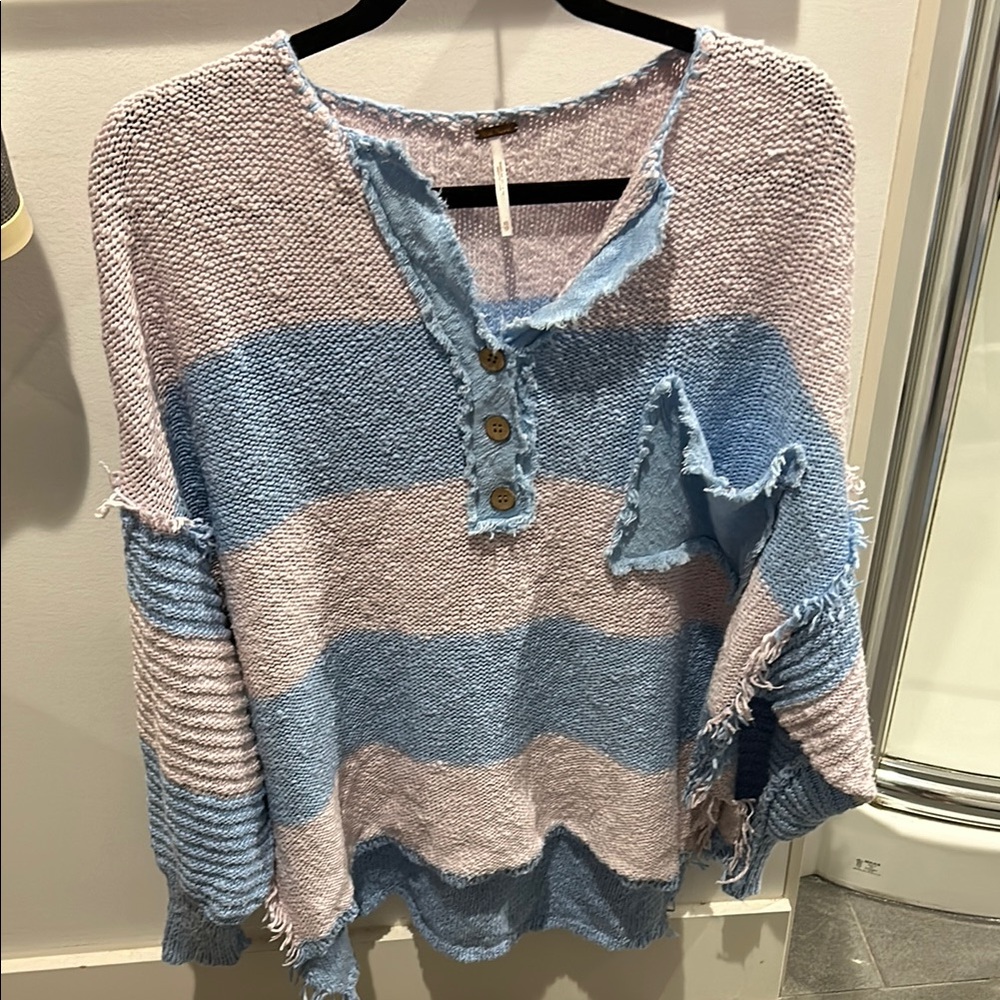Free People Blue and Pink Striped Sweater